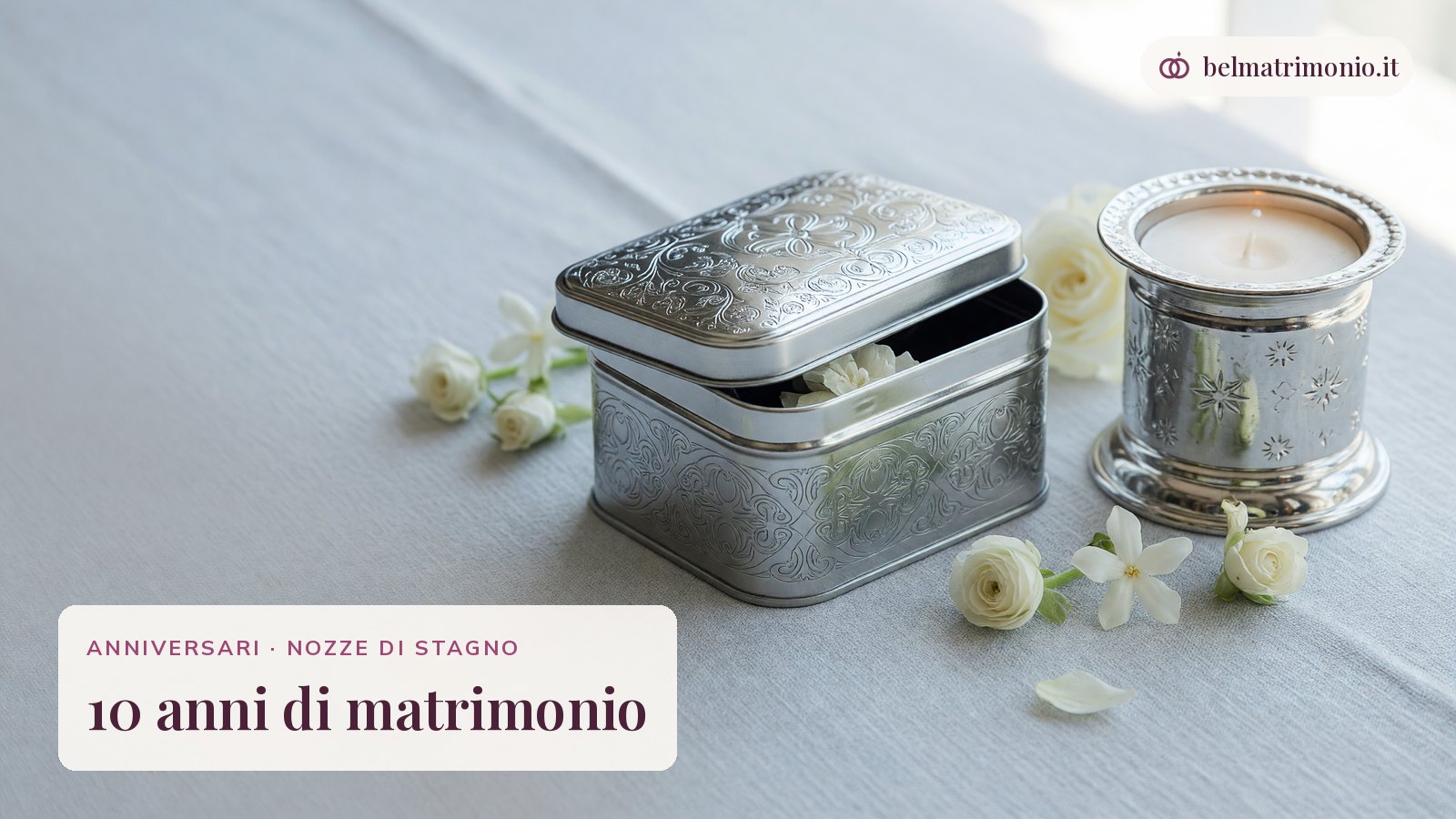 Oggetti simbolo delle nozze di stagno, immagine dei 10 anni di matrimonio